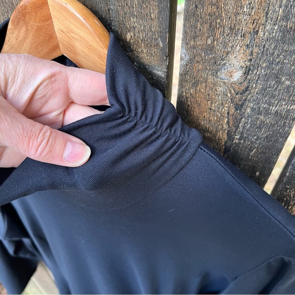 Travelsmith Black Ruched Mock Neck Long Sleeve Dress Sz L Petite - Picture 6 of 13